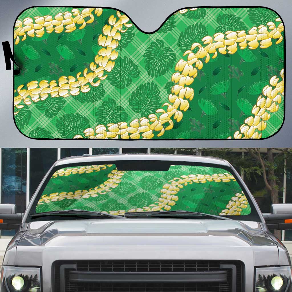 Green Palaka Hawaii Mele Kalikimaka Auto Sun Shade Ohia Lehua Monstera Puakenikeni Lei LT14 Green - Polynesian Pride