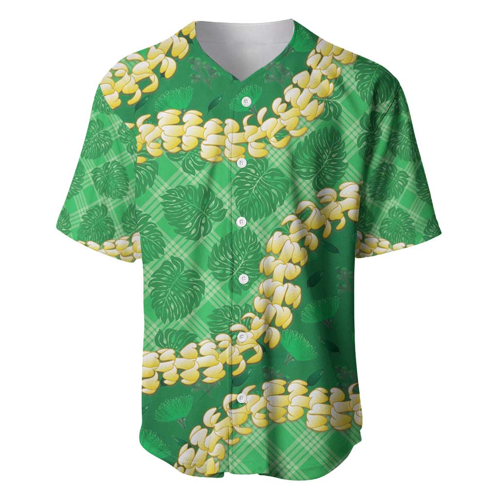 Green Palaka Hawaii Mele Kalikimaka Baseball Jersey Ohia Lehua Monstera Puakenikeni Lei LT14 Green - Polynesian Pride