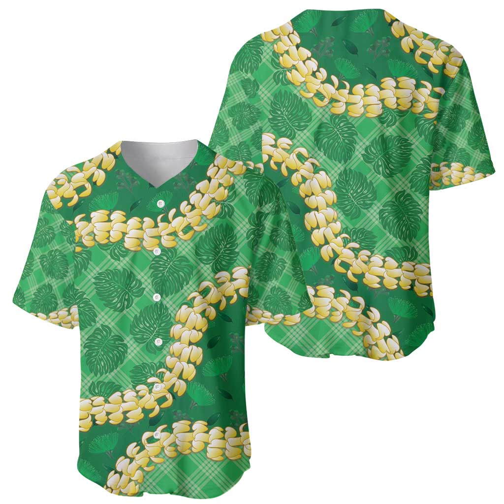Green Palaka Hawaii Mele Kalikimaka Baseball Jersey Ohia Lehua Monstera Puakenikeni Lei LT14 - Polynesian Pride