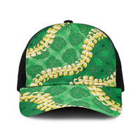 Green Palaka Hawaii Mele Kalikimaka Baseball Net Cap Ohia Lehua Monstera Puakenikeni Lei LT14 One Size Black Green - Polynesian Pride