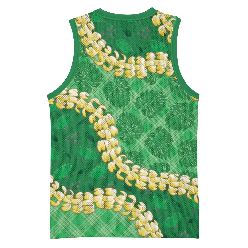Green Palaka Hawaii Mele Kalikimaka Basketball Jersey Ohia Lehua Monstera Puakenikeni Lei LT14 - Polynesian Pride