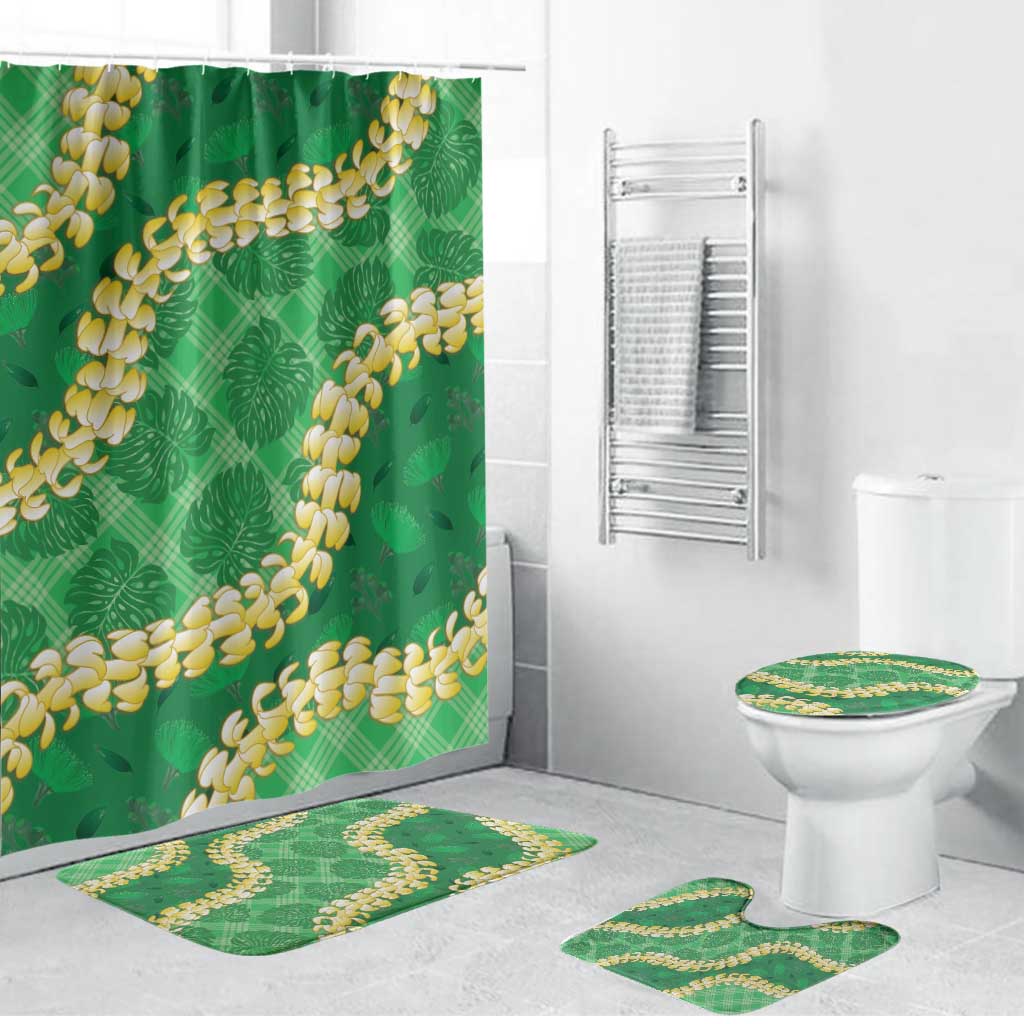 Green Palaka Hawaii Mele Kalikimaka Bathroom Set Ohia Lehua Monstera Puakenikeni Lei LT14 Bathroom Set (4 pcs) Green - Polynesian Pride