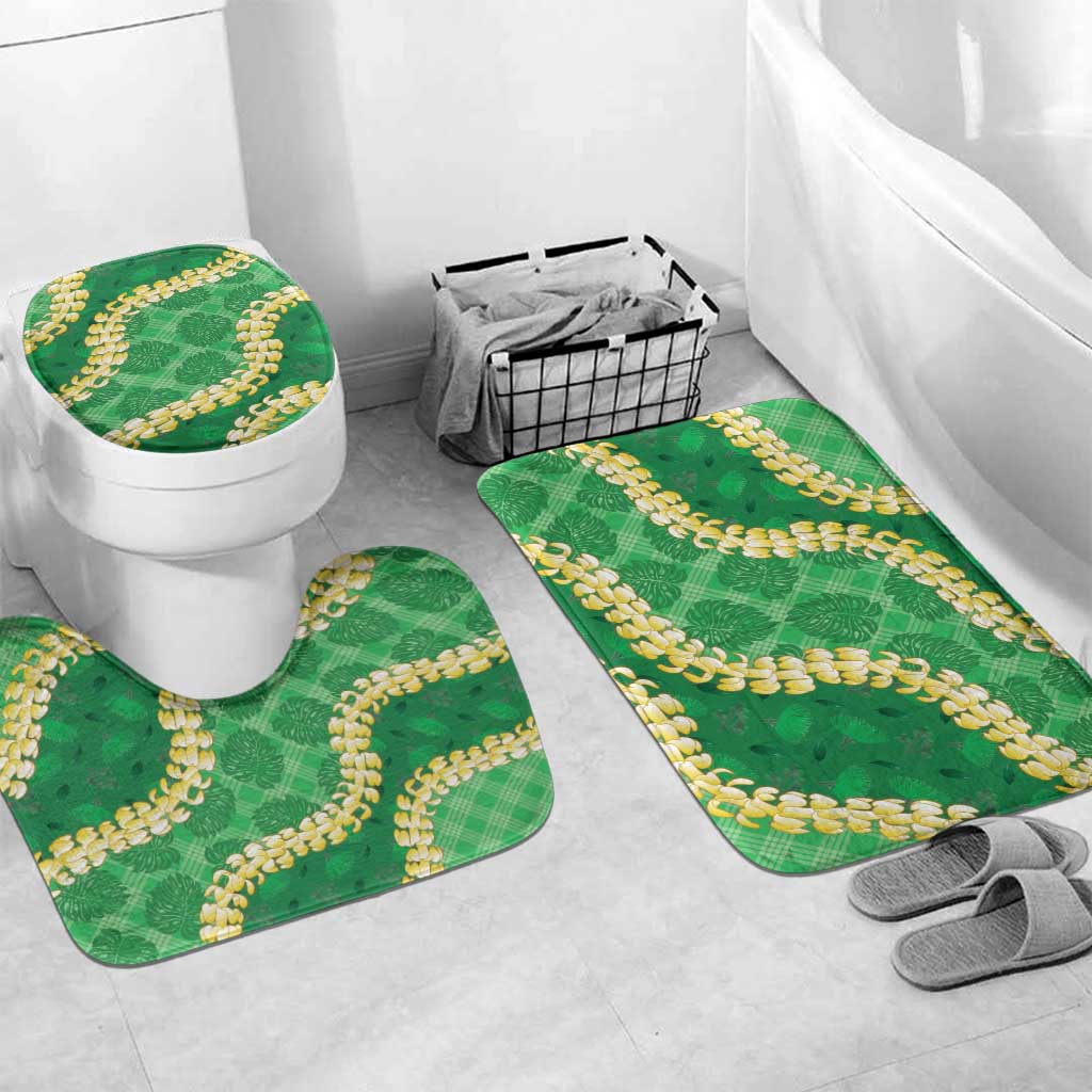 Green Palaka Hawaii Mele Kalikimaka Bathroom Set Ohia Lehua Monstera Puakenikeni Lei LT14 Mat Set Only (3 pcs) One Size Green - Polynesian Pride