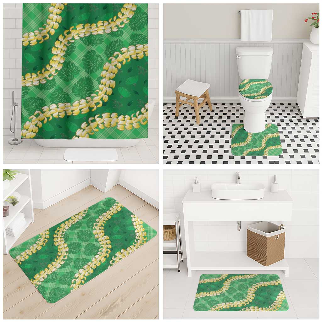 Green Palaka Hawaii Mele Kalikimaka Bathroom Set Ohia Lehua Monstera Puakenikeni Lei LT14 - Polynesian Pride