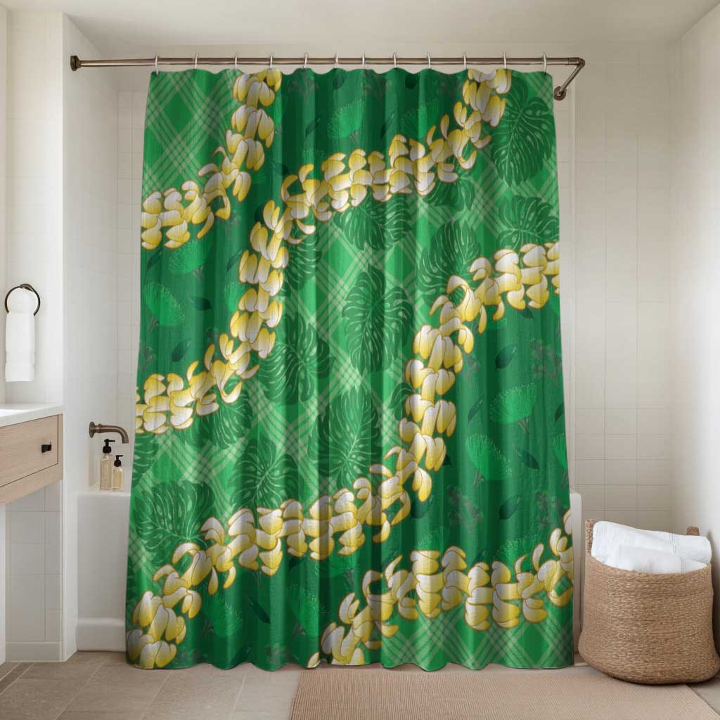 Green Palaka Hawaii Mele Kalikimaka Bathroom Set Ohia Lehua Monstera Puakenikeni Lei LT14 Shower Curtain Only Green - Polynesian Pride