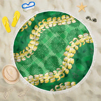 Green Palaka Hawaii Mele Kalikimaka Beach Blanket Ohia Lehua Monstera Puakenikeni Lei LT14 One Size 150cm Green - Polynesian Pride