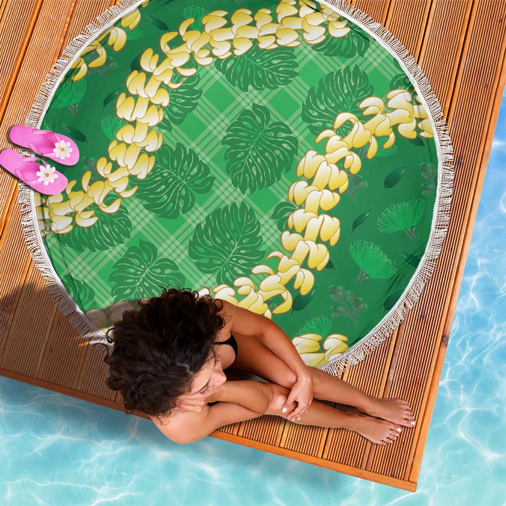 Green Palaka Hawaii Mele Kalikimaka Beach Blanket Ohia Lehua Monstera Puakenikeni Lei LT14 - Polynesian Pride