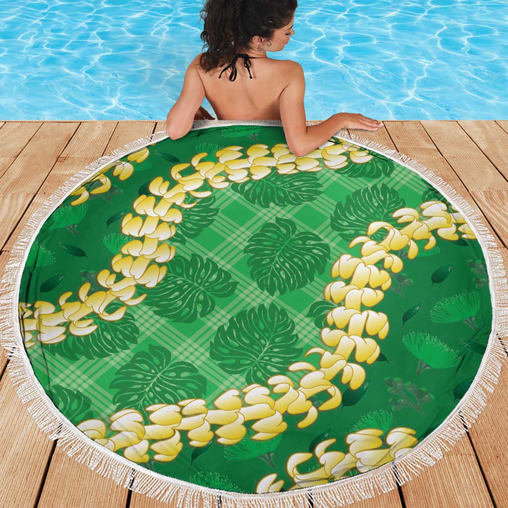 Green Palaka Hawaii Mele Kalikimaka Beach Blanket Ohia Lehua Monstera Puakenikeni Lei LT14 - Polynesian Pride