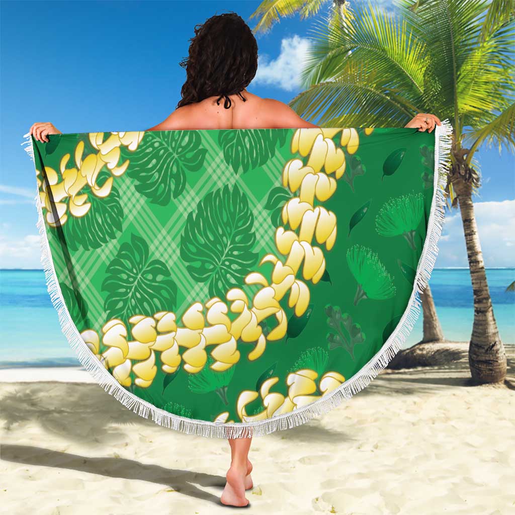 Green Palaka Hawaii Mele Kalikimaka Beach Blanket Ohia Lehua Monstera Puakenikeni Lei LT14 - Polynesian Pride