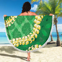 Green Palaka Hawaii Mele Kalikimaka Beach Blanket Ohia Lehua Monstera Puakenikeni Lei LT14 - Polynesian Pride