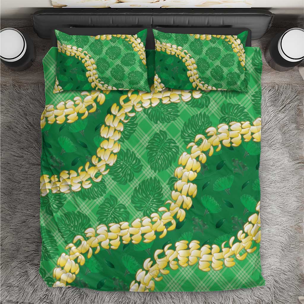 Green Palaka Hawaii Mele Kalikimaka Bedding Set Ohia Lehua Monstera Puakenikeni Lei LT14 Green - Polynesian Pride