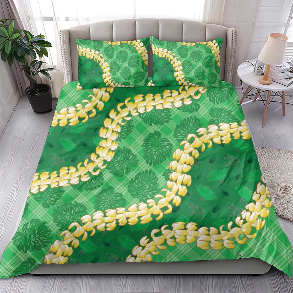 Green Palaka Hawaii Mele Kalikimaka Bedding Set Ohia Lehua Monstera Puakenikeni Lei LT14 - Polynesian Pride