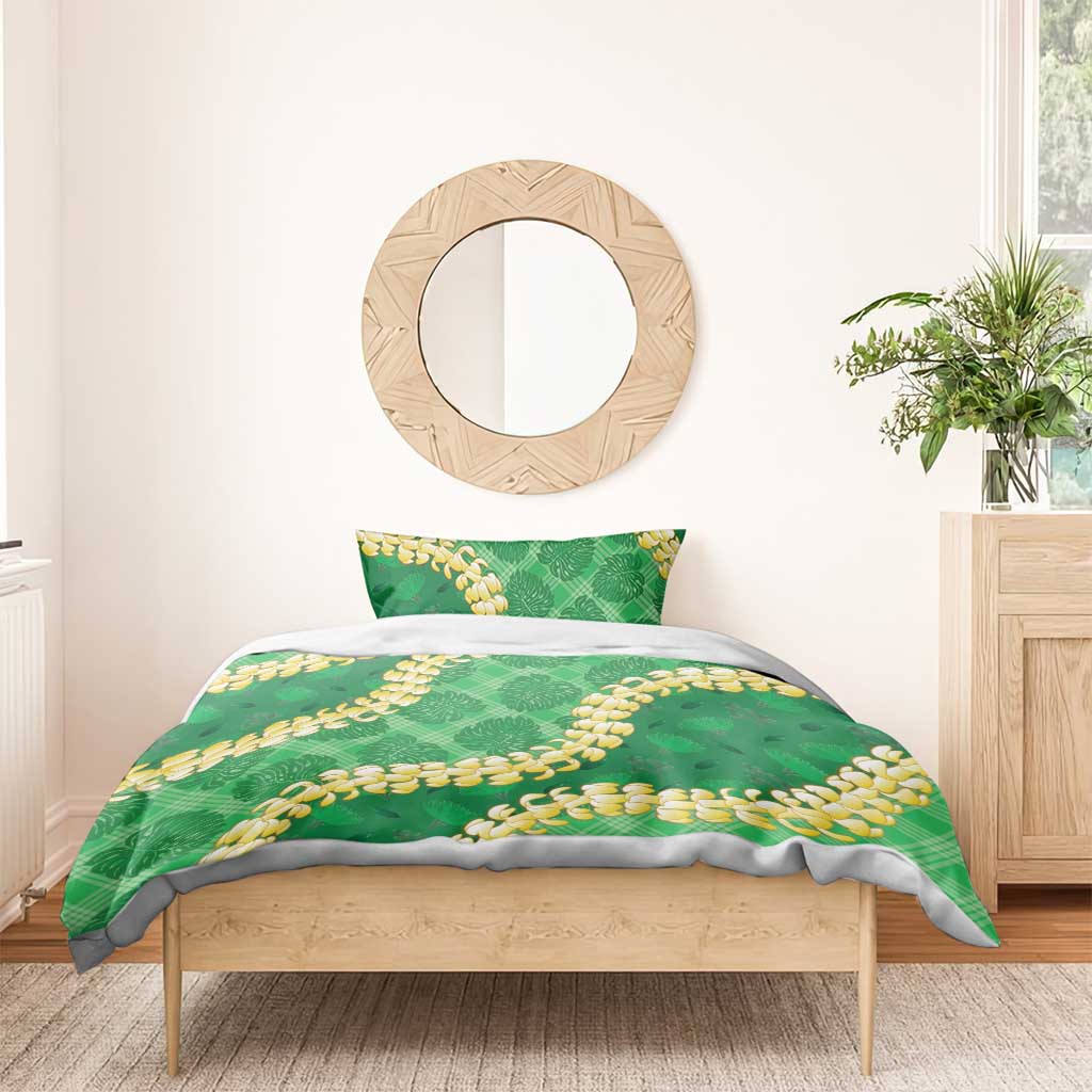 Green Palaka Hawaii Mele Kalikimaka Bedding Set Ohia Lehua Monstera Puakenikeni Lei LT14 - Polynesian Pride