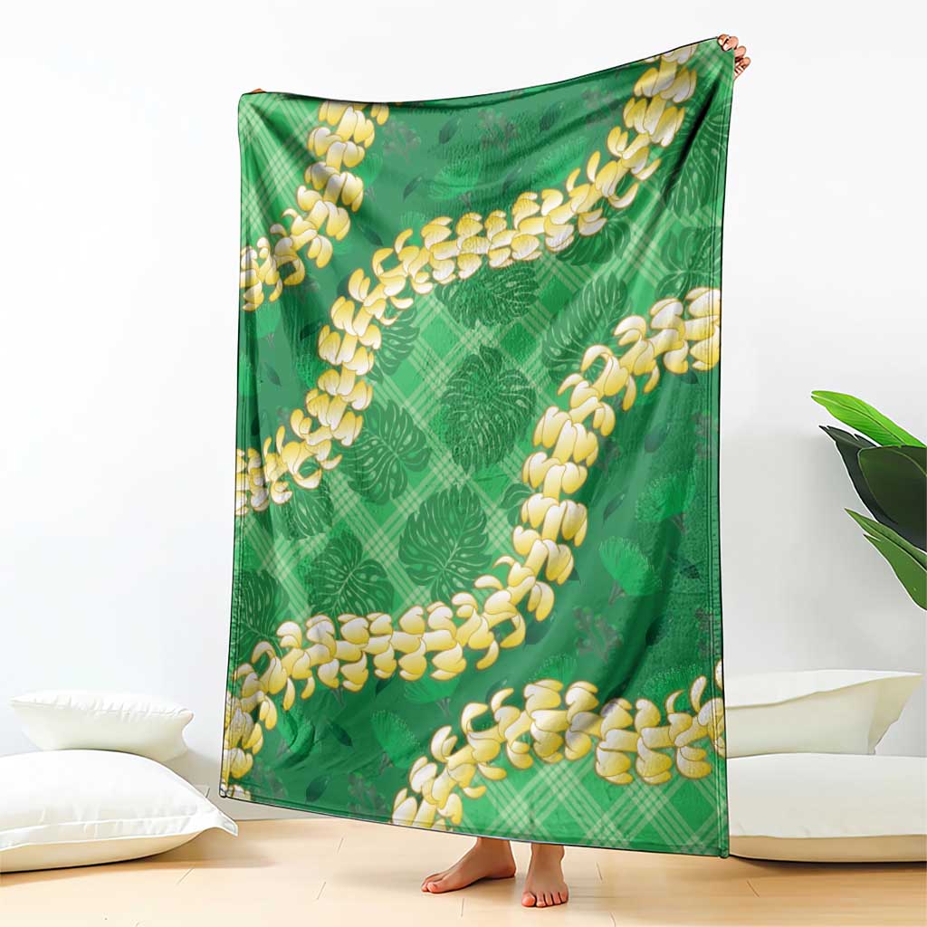 Green Palaka Hawaii Mele Kalikimaka Blanket Ohia Lehua Monstera Puakenikeni Lei LT14 - Polynesian Pride