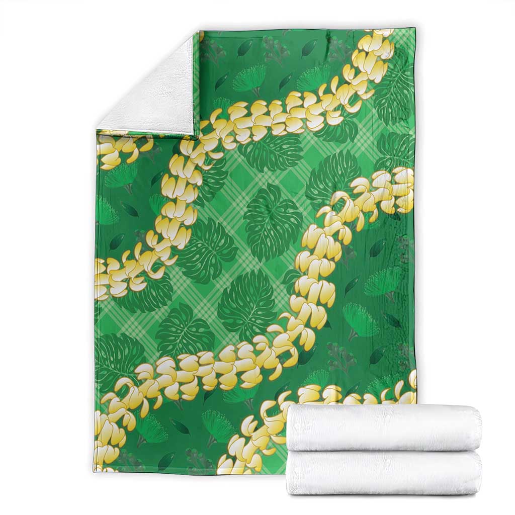 Green Palaka Hawaii Mele Kalikimaka Blanket Ohia Lehua Monstera Puakenikeni Lei LT14 - Polynesian Pride