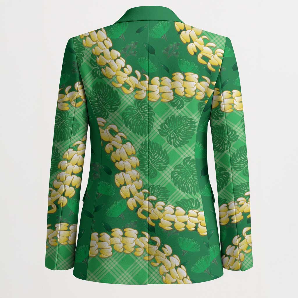 Green Palaka Hawaii Mele Kalikimaka Blazer Ohia Lehua Monstera Puakenikeni Lei LT14 - Polynesian Pride