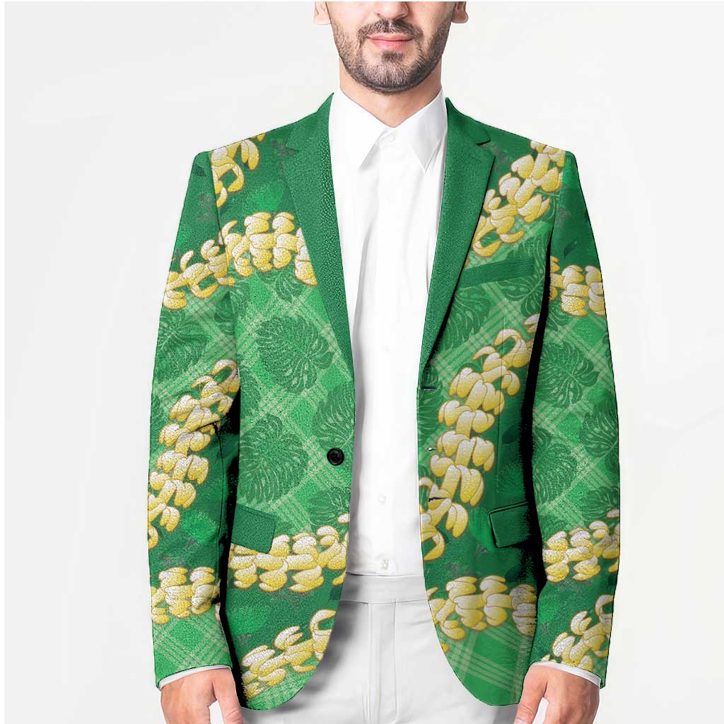 Green Palaka Hawaii Mele Kalikimaka Blazer Ohia Lehua Monstera Puakenikeni Lei LT14 - Polynesian Pride