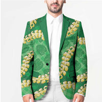 Green Palaka Hawaii Mele Kalikimaka Blazer Ohia Lehua Monstera Puakenikeni Lei LT14 - Polynesian Pride