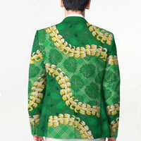 Green Palaka Hawaii Mele Kalikimaka Blazer Ohia Lehua Monstera Puakenikeni Lei LT14 - Polynesian Pride