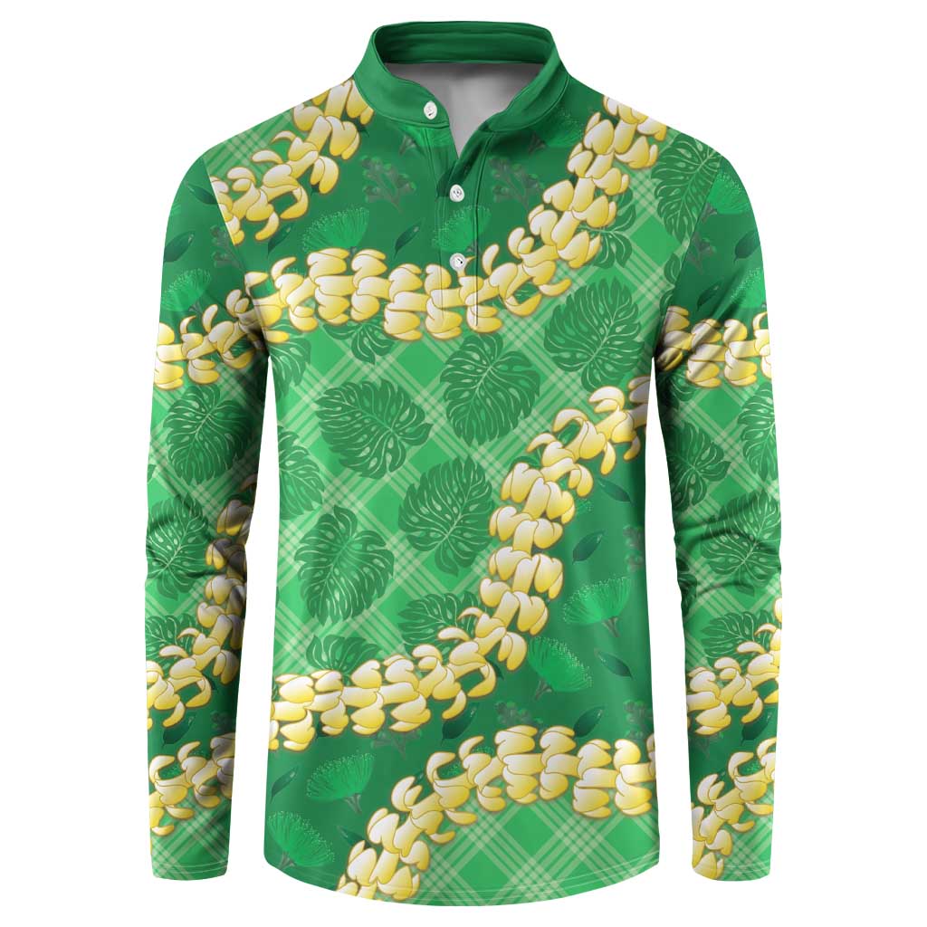 Green Palaka Hawaii Mele Kalikimaka Button Sweatshirt Ohia Lehua Monstera Puakenikeni Lei LT14 Green - Polynesian Pride