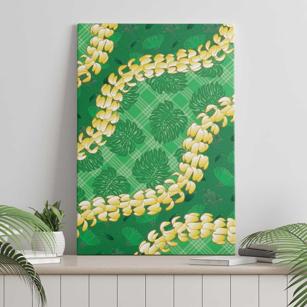 Green Palaka Hawaii Mele Kalikimaka Canvas Wall Art Ohia Lehua Monstera Puakenikeni Lei LT14 - Polynesian Pride