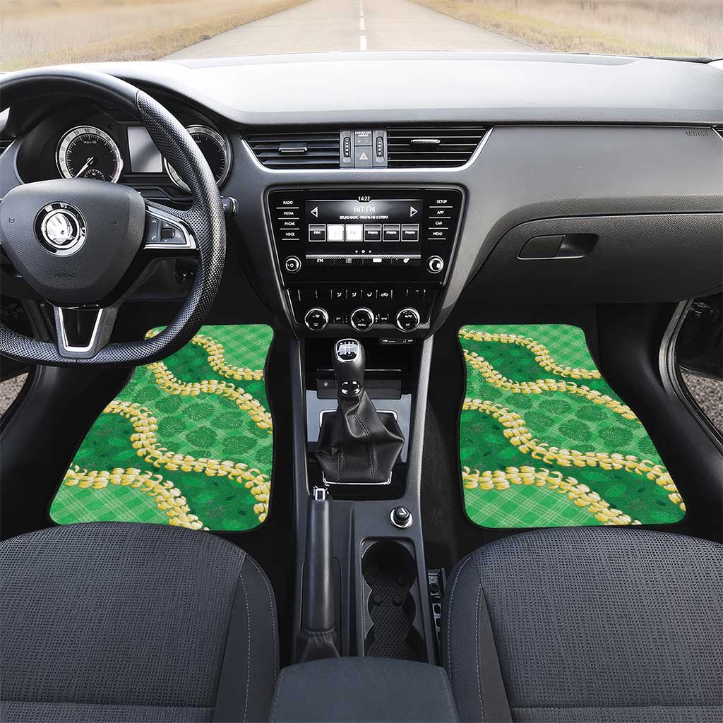Green Palaka Hawaii Mele Kalikimaka Car Mats Ohia Lehua Monstera Puakenikeni Lei LT14 Set 2pcs - Front Green - Polynesian Pride