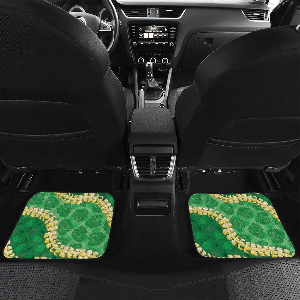 Green Palaka Hawaii Mele Kalikimaka Car Mats Ohia Lehua Monstera Puakenikeni Lei LT14 Set 2pcs - Back Green - Polynesian Pride