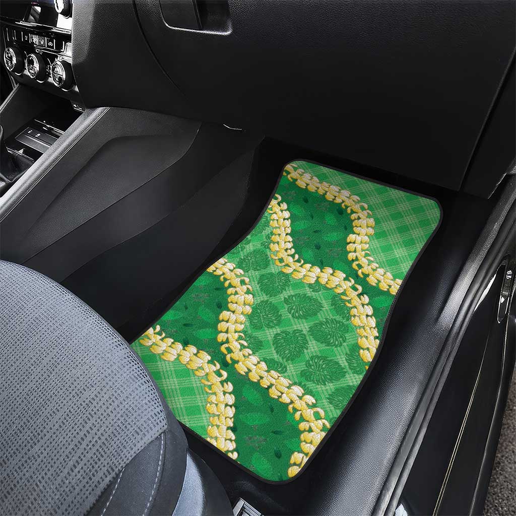 Green Palaka Hawaii Mele Kalikimaka Car Mats Ohia Lehua Monstera Puakenikeni Lei LT14 - Polynesian Pride