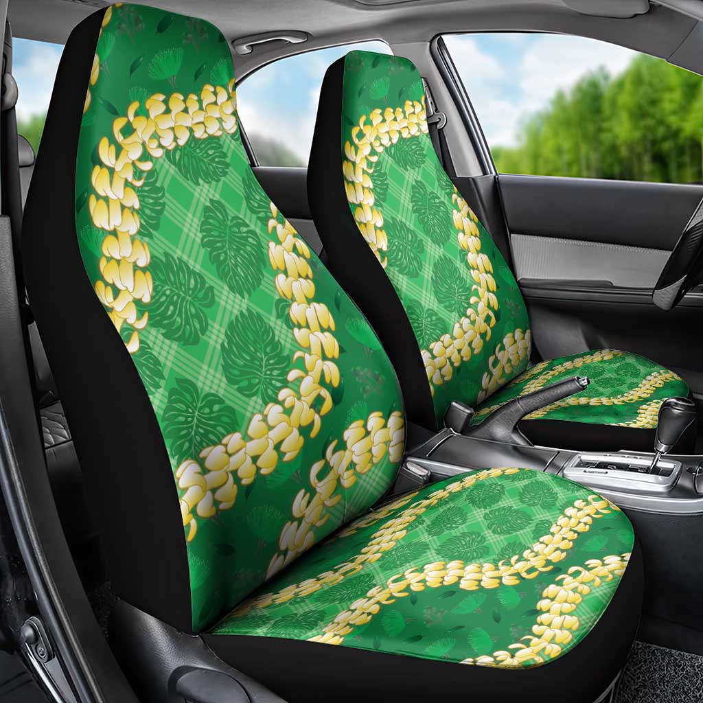 Green Palaka Hawaii Mele Kalikimaka Car Seat Cover Ohia Lehua Monstera Puakenikeni Lei LT14 - Polynesian Pride