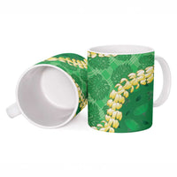 Green Palaka Hawaii Mele Kalikimaka Ceramic Mug Ohia Lehua Monstera Puakenikeni Lei LT14 - Polynesian Pride