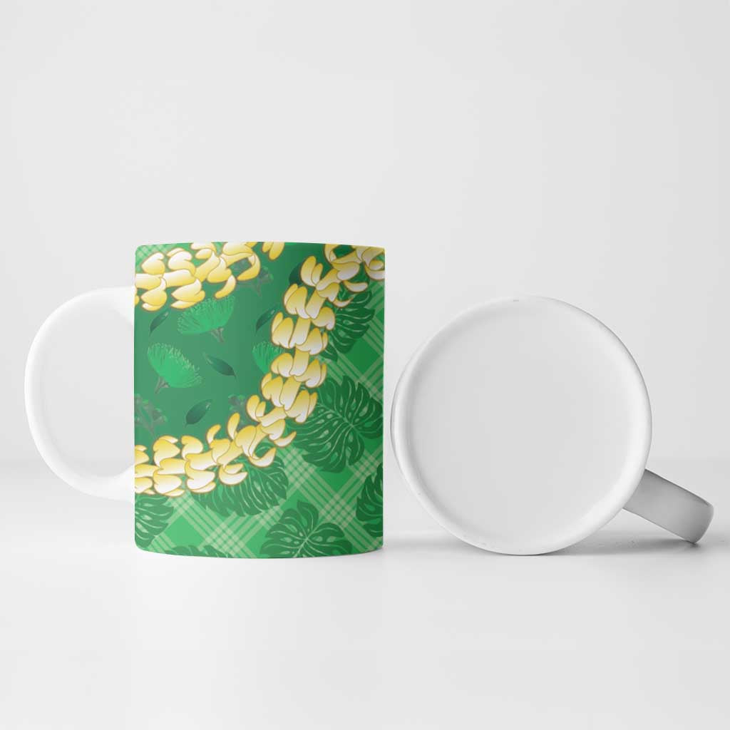 Green Palaka Hawaii Mele Kalikimaka Ceramic Mug Ohia Lehua Monstera Puakenikeni Lei LT14 - Polynesian Pride