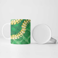 Green Palaka Hawaii Mele Kalikimaka Ceramic Mug Ohia Lehua Monstera Puakenikeni Lei LT14 - Polynesian Pride
