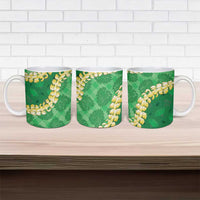 Green Palaka Hawaii Mele Kalikimaka Ceramic Mug Ohia Lehua Monstera Puakenikeni Lei LT14 - Polynesian Pride