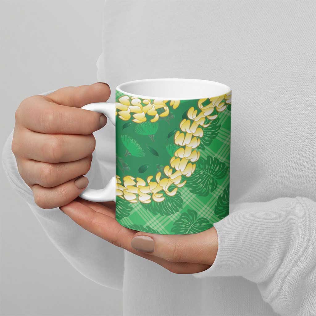 Green Palaka Hawaii Mele Kalikimaka Ceramic Mug Ohia Lehua Monstera Puakenikeni Lei LT14 - Polynesian Pride