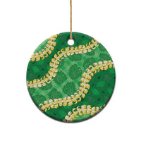 Green Palaka Hawaii Mele Kalikimaka Ceramic Ornament Ohia Lehua Monstera Puakenikeni Lei LT14 - Polynesian Pride