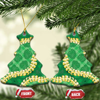 Green Palaka Hawaii Mele Kalikimaka Ceramic Ornament Ohia Lehua Monstera Puakenikeni Lei LT14 Christmas Tree Green - Polynesian Pride