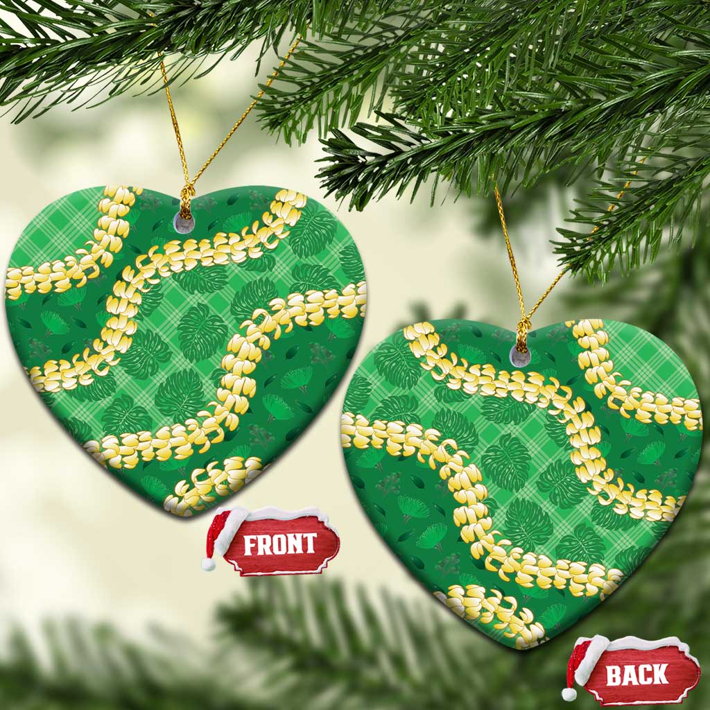 Green Palaka Hawaii Mele Kalikimaka Ceramic Ornament Ohia Lehua Monstera Puakenikeni Lei LT14 Heart Green - Polynesian Pride