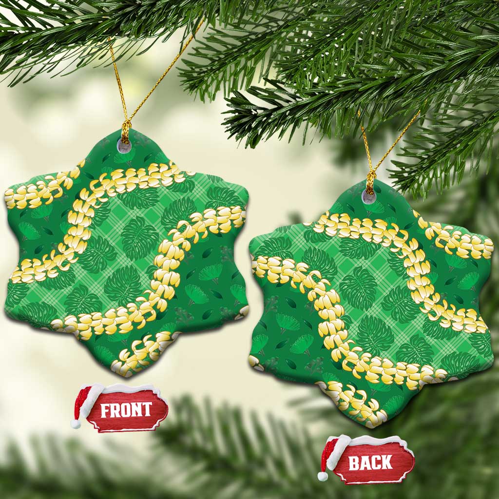 Green Palaka Hawaii Mele Kalikimaka Ceramic Ornament Ohia Lehua Monstera Puakenikeni Lei LT14 Snow Flake Green - Polynesian Pride