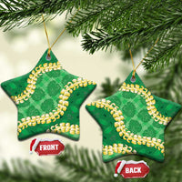 Green Palaka Hawaii Mele Kalikimaka Ceramic Ornament Ohia Lehua Monstera Puakenikeni Lei LT14 Star Green - Polynesian Pride