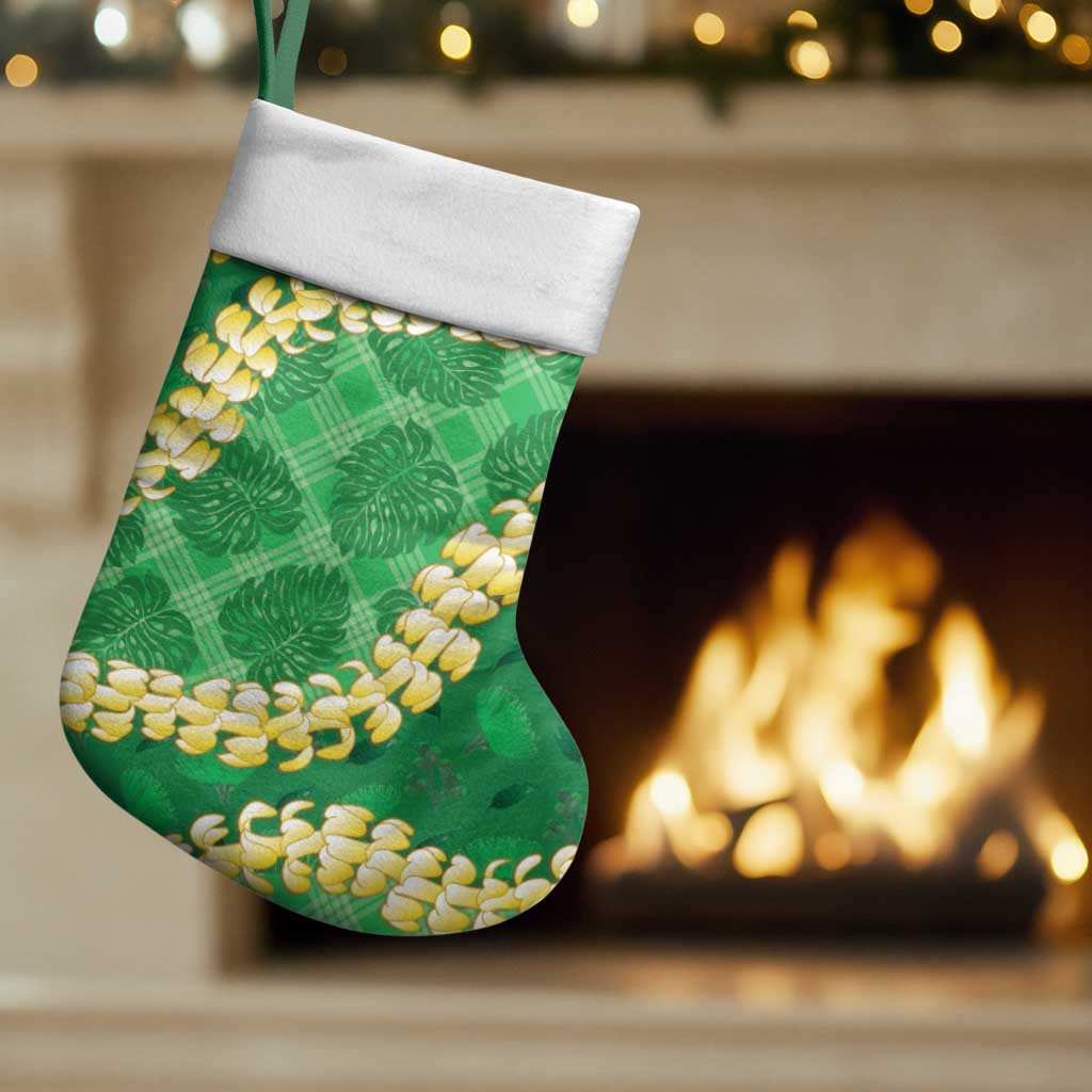Green Palaka Hawaii Mele Kalikimaka Christmas Stocking Ohia Lehua Monstera Puakenikeni Lei LT14 Set of 2 Green - Polynesian Pride