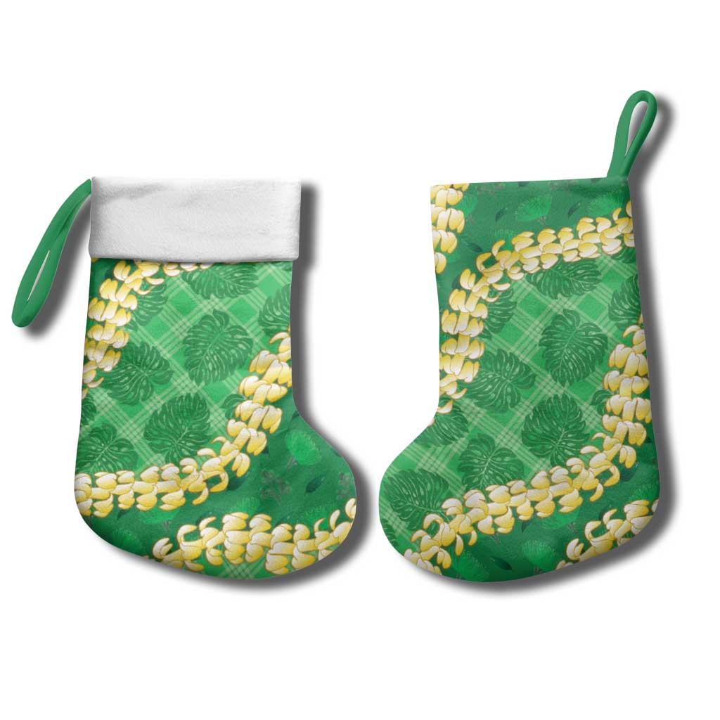 Green Palaka Hawaii Mele Kalikimaka Christmas Stocking Ohia Lehua Monstera Puakenikeni Lei LT14 - Polynesian Pride