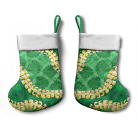 Green Palaka Hawaii Mele Kalikimaka Christmas Stocking Ohia Lehua Monstera Puakenikeni Lei LT14 - Polynesian Pride