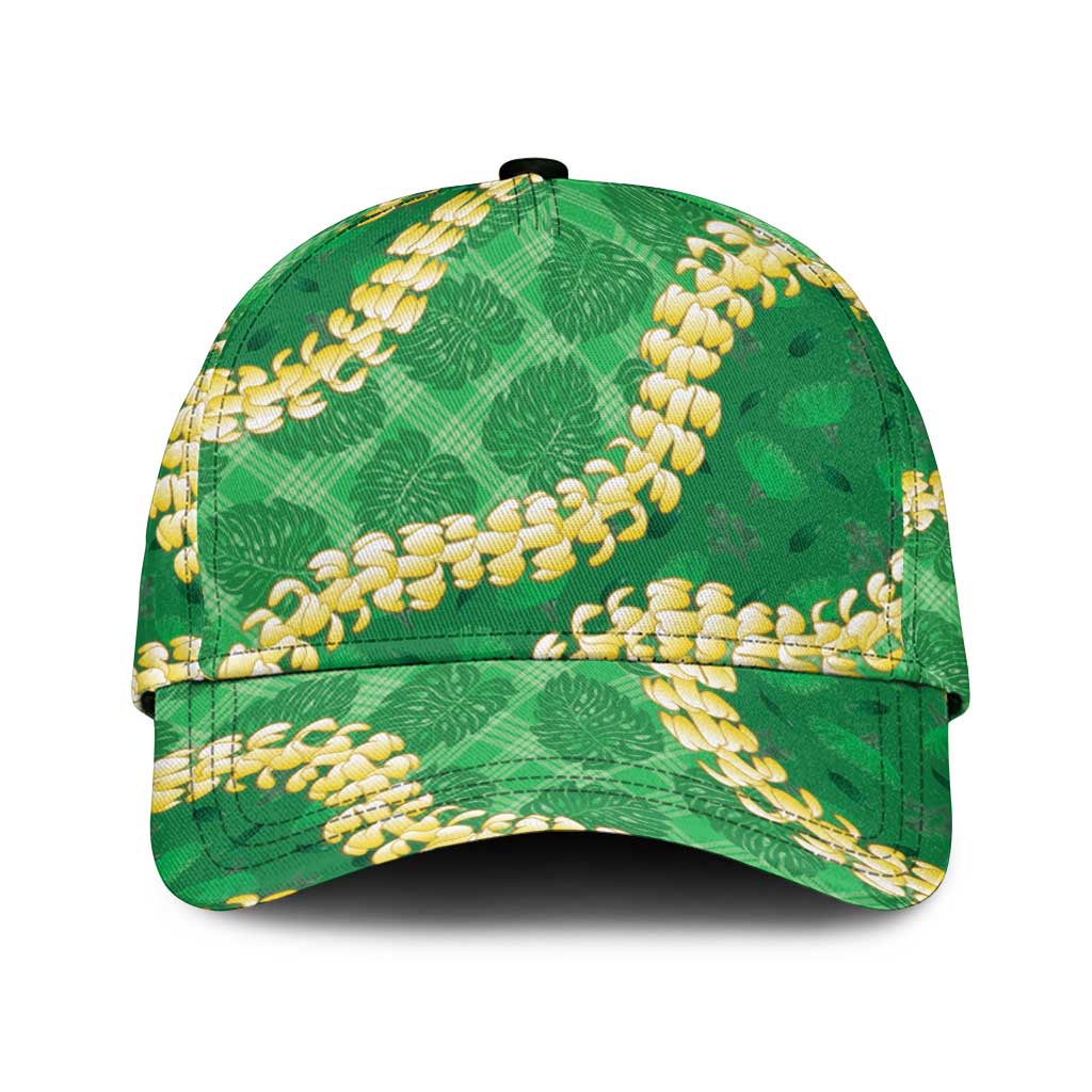 Green Palaka Hawaii Mele Kalikimaka Classic Cap Ohia Lehua Monstera Puakenikeni Lei - Polynesian Pride