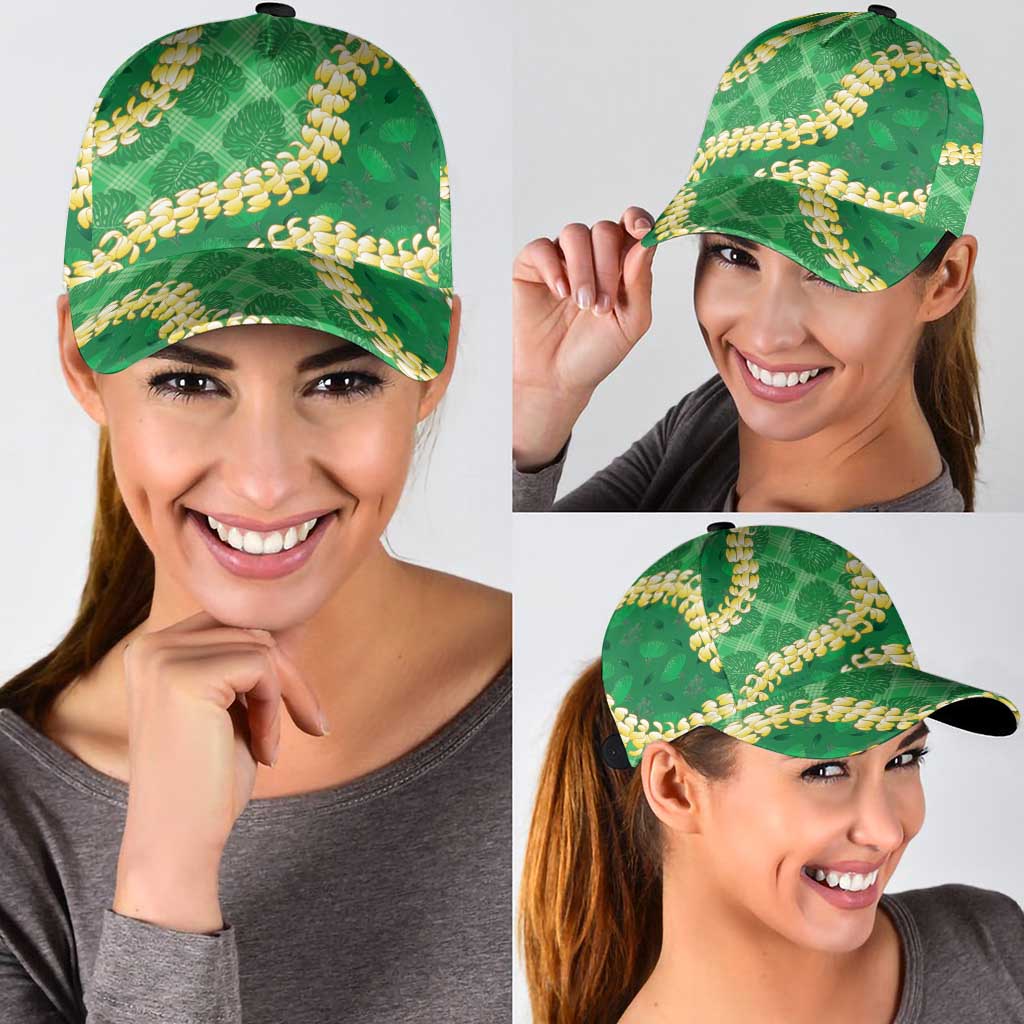 Green Palaka Hawaii Mele Kalikimaka Classic Cap Ohia Lehua Monstera Puakenikeni Lei LT14 - Polynesian Pride
