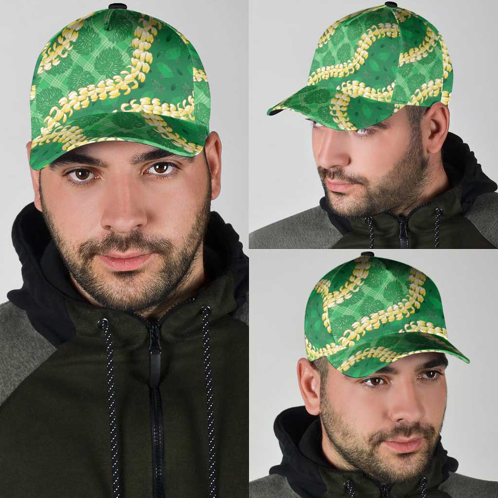Green Palaka Hawaii Mele Kalikimaka Classic Cap Ohia Lehua Monstera Puakenikeni Lei LT14 - Polynesian Pride
