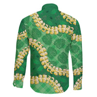Green Palaka Hawaii Mele Kalikimaka Family Matching Off The Shoulder Long Sleeve Dress and Hawaiian Shirt Ohia Lehua Monstera Puakenikeni Lei LT14 - Polynesian Pride