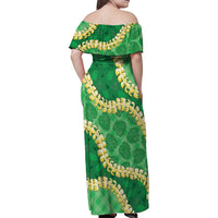 Green Palaka Hawaii Mele Kalikimaka Family Matching Off Shoulder Maxi Dress and Hawaiian Shirt Ohia Lehua Monstera Puakenikeni Lei LT14 - Polynesian Pride