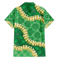 Green Palaka Hawaii Mele Kalikimaka Family Matching Short Sleeve Bodycon Dress and Hawaiian Shirt Ohia Lehua Monstera Puakenikeni Lei LT14 - Polynesian Pride