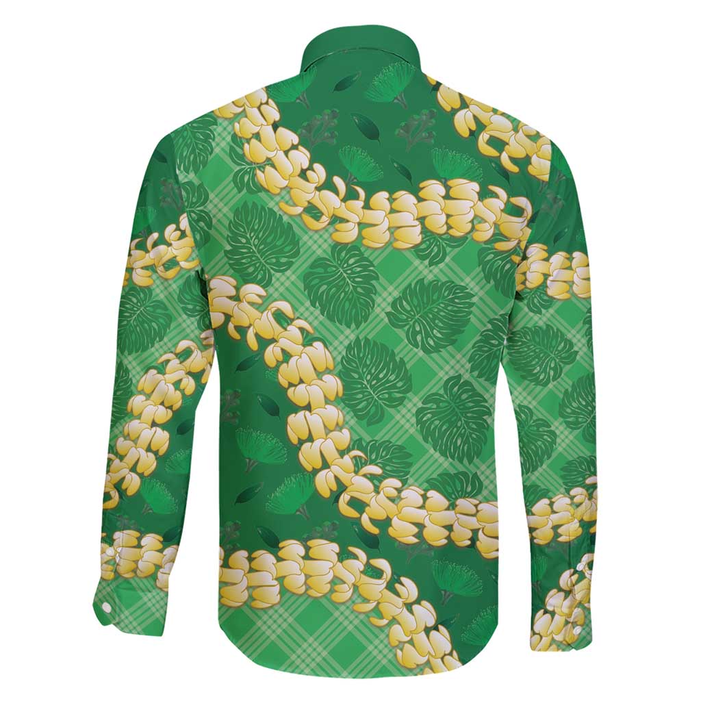Green Palaka Hawaii Mele Kalikimaka Family Matching Short Sleeve Bodycon Dress and Hawaiian Shirt Ohia Lehua Monstera Puakenikeni Lei LT14 - Polynesian Pride