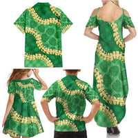 Green Palaka Hawaii Mele Kalikimaka Family Matching Summer Maxi Dress and Hawaiian Shirt Ohia Lehua Monstera Puakenikeni Lei LT14 - Polynesian Pride